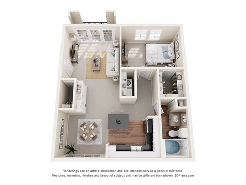 Floor plan for 1 bed, 1 bath, 753 sqft